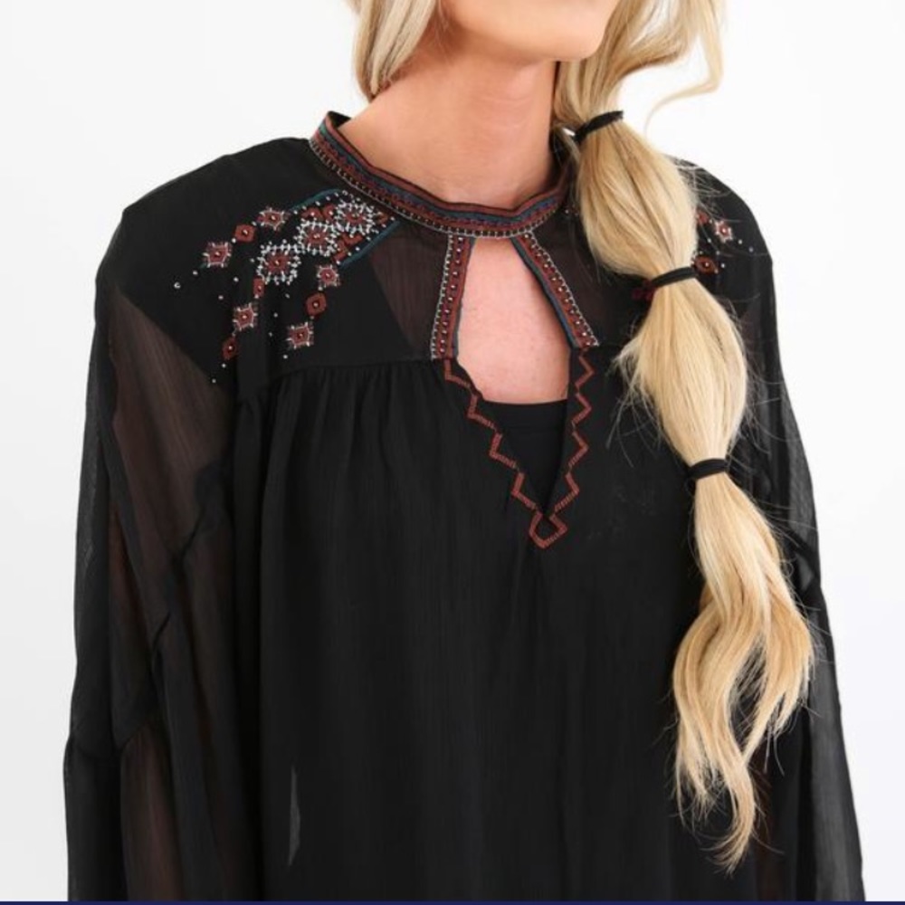 Beautiful embroidered sheer boho western blouse